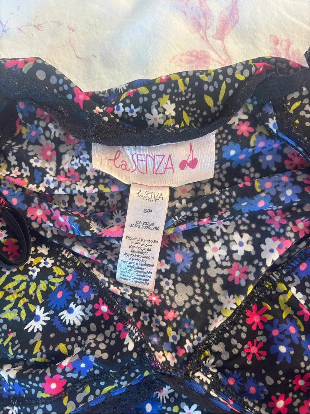 La SENZA Black Floral Mini Dress with Pink, Blue & Green Print - Picture 2 of 3